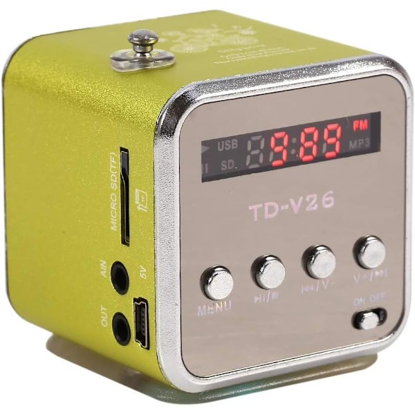 Mini Radio, Digitalradio, TD V26, Liten Bärbar Radio Nätström och Batteri Mini Högtalare Musikspelare Bärbar FM-Radio PC Mode Stöd TF C Green