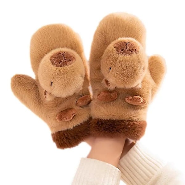 2024 New Winter Capybara Plush Warm Gloves Super Soft And Comfortable Capybara Warm Gloves Thermal Thick Windproof Warm Gloves