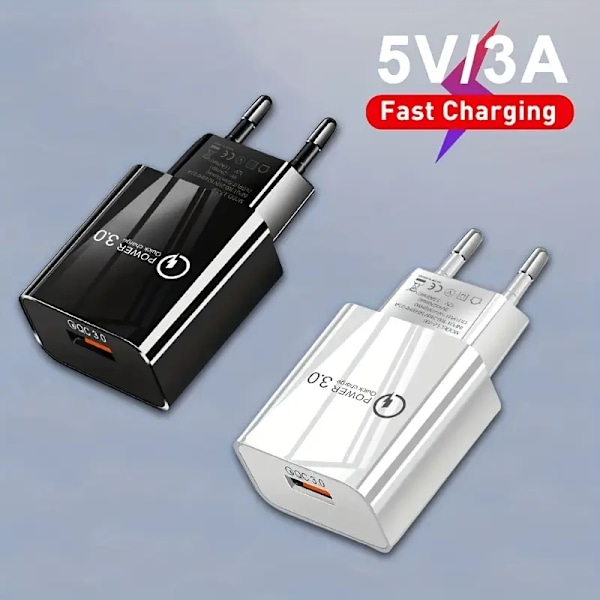 18W QC3.0 Snabbladdare USB EU Väggladdare Mobiltelefonladdare För Xiaomi POCO X3 NFC M3 10T Lite 10 9 Redmi 9 Note 9 8 Pro Typ C Laddare [DB] white
