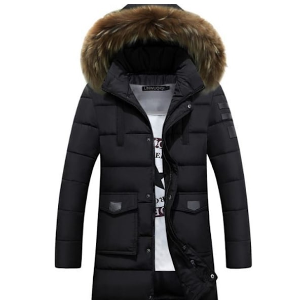 Men's long winter coat heavy down jacket parkas warm puffer jacket Black