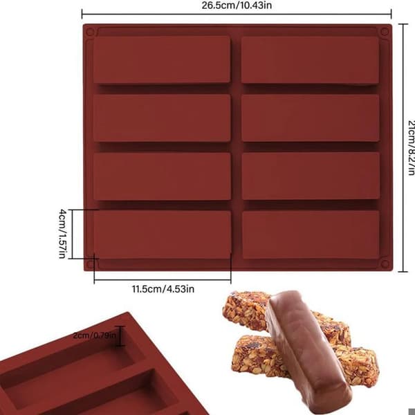 2 stk. dyb rektangulær silikone chokoladeform, müslibarform, chokoladeform til