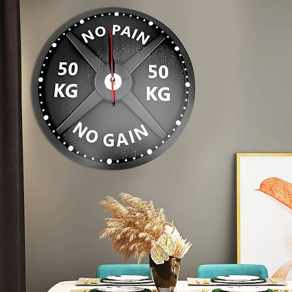 50KG Tryckt Väggklocka Cirkulär Gym Tyngdlyftning Hantel Kroppsbyggning Tyst Akrylklocka [LGL]