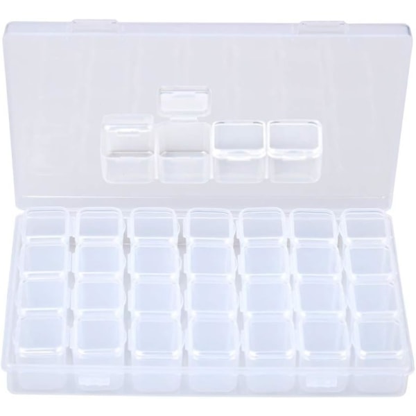 Sorting Box Transparent (Empty) 28 Compartments Detachable Two-Seater Bead Box，Nail Art Storage Box