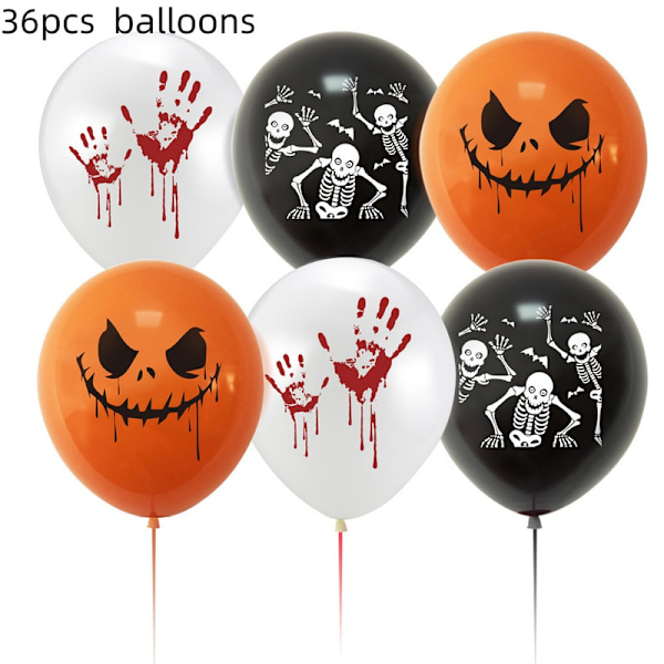 Halloween Dekorationssæt, 36 Halloween Balloner, Sorte, Hvide og Orange Balloner Orange