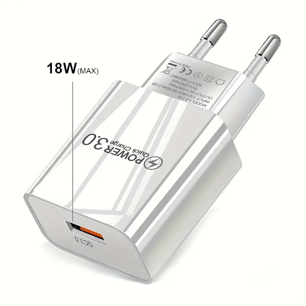 18W QC3.0 Hurtiglader USB EU Vegglader Mobiltelefonlader For Xiaomi POCO X3 NFC M3 10T Lite 10 9 Redmi 9 Note 9 8 Pro Type C Lader [DB] white