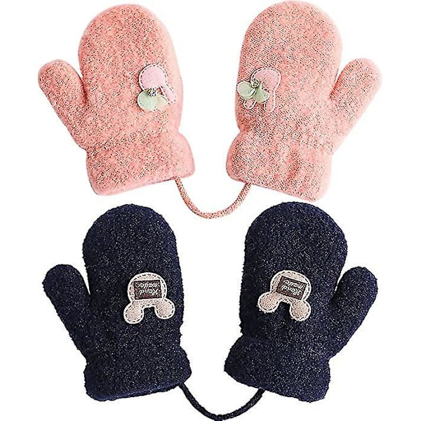 Pairs 1-4 Years Old Children's Mittens Gloves 2 Pairs Kids Knitted Gloves, Baby Winter Warm Gloves with Connecting Rope