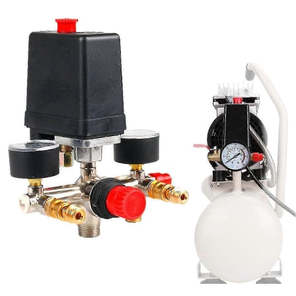 Tryckvaktskontrollventil normalt stängd justerbart tryck 20 mm anslutning 90-120 psi tryckvakt grenrörsregulator mätare för luftkompressor Black