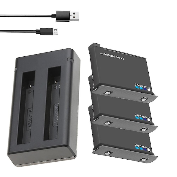 Nyt Insta360 One X2 Batteri 1800mah Universal 2 Batterioplader til Insta 360 One X 2 Action Kamera Tilbehør (3 Batterier med Oplader)