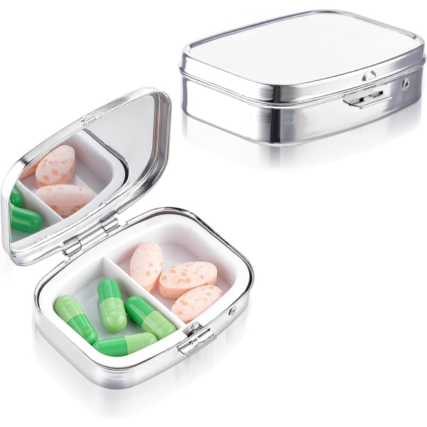 2x pill box in stainless steel with 2 pill box compartments