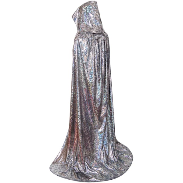 Unisex Silver Cape Halloween Hooded Cloak Full Length Shiny Snake Alien Costume Party Adult (59", Silver Laser)