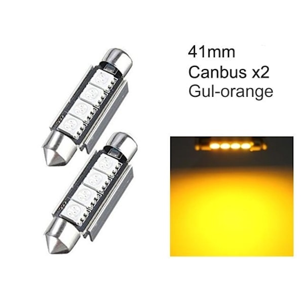 C5W Canbus 41mm Gul-Orange LED projektører SV8.5 festoon 8 8 41mm Gul-Orange 2-pack