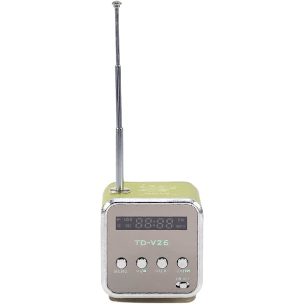 Mini Radio, Digitalradio, TD V26, Liten Bärbar Radio Nätström och Batteri Mini Högtalare Musikspelare Bärbar FM-Radio PC Mode Stöd TF C Green