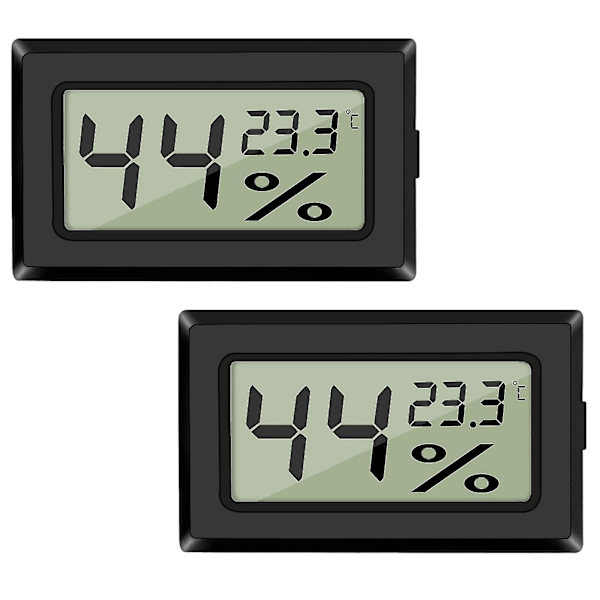 2 Pack LCD Temperature and Digital Hygrometer, Mini Digital Thermometer Hygrometer and Humidity Meter for Greenhouse/Cars/Home/Office, Black