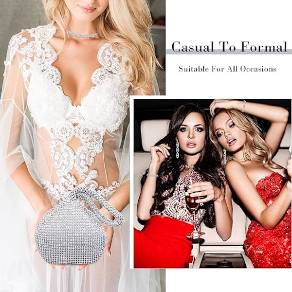 4 stk. Rhinestone Halskæde Choker Armbånd Øreringe Clutch Smykkesæt Kvinder Krystal Trekant Glitrende Rhinestone Taske til Bryllupsfest