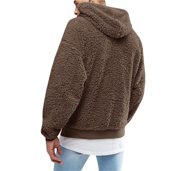 Hettegenser for menn i tykk fleece, vintervarm, myk pelshette, genser, brun Brown XL