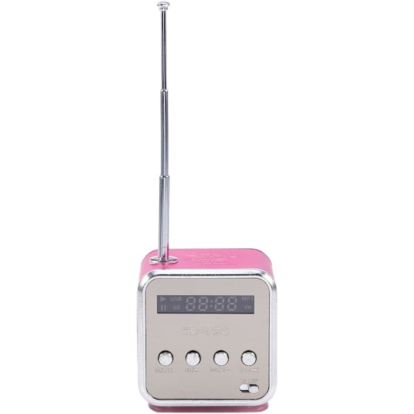 Bärbar retro radio, billig radio Td V26 liten radio nät- och batteridriven mini högtalare musikspelare FM-radio mode stöder TF-kort och U Pink