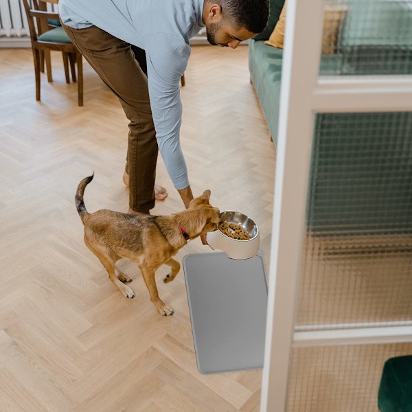 Kattehunde Fodermåtte Kæledyrsskål Tallerken Brikker Bakker Silikone Vandtæt Skridsikker Kæledyrsfodermåtte (Grå)