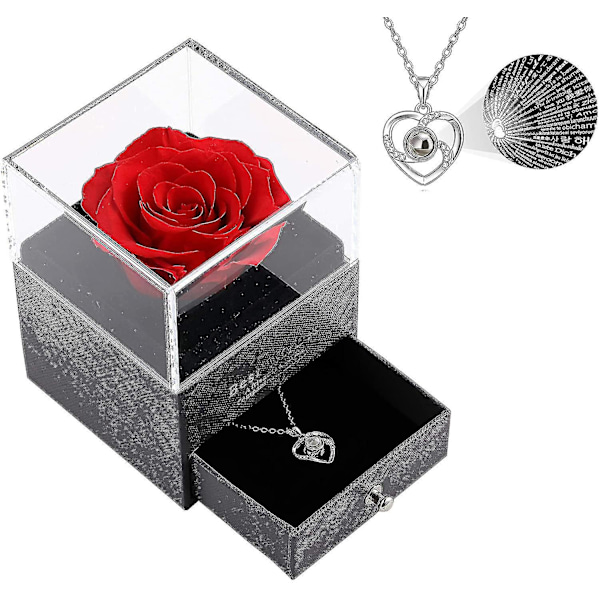 Preserved Real Rose Gift Box Enchanted Real Rose With I Love You Necklace 100 Languages Gift Eternal Rose Flower Handmade Preserved Real Rose Gift F