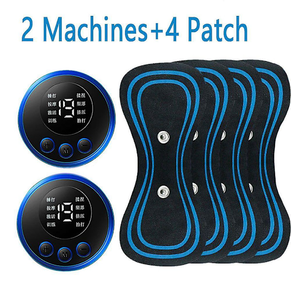EMS Nackmassageapparat Uppladdningsbar Cervikal Massagestickerlapp 8 Lägen 19 Växlar Pulserad Terapiinstrument Tens Muskelstimulator Smärtlindring [db] 2 Machine+4 Patch