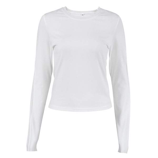 Pitkähihainen paita naisille, tiukka pyöreä pääntie, pitkähihainen crop top Y2K slim fit -toppi, valkoinen vit M
