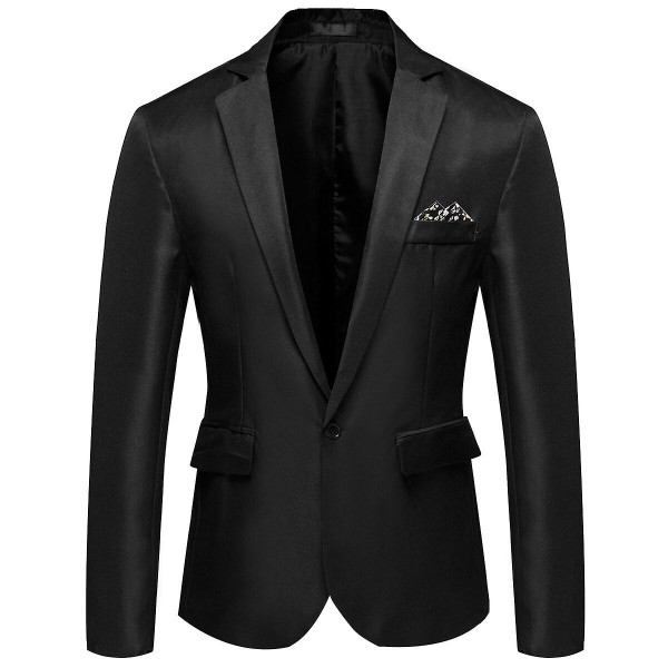 Allthemen Herr Business Casual Enknapps Naggad kavaj Enfärgad kostymjacka Black 2XL