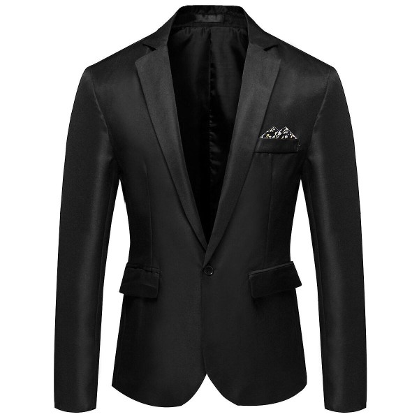 Allthemen Herr Business Casual Enknapps Naggad kavaj Enfärgad kostymjacka Black M