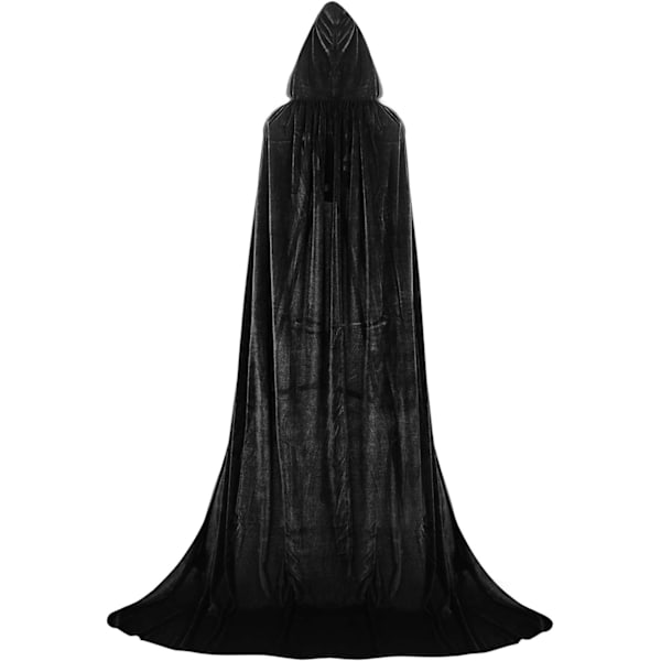 Guld Fløjls Hættetrøje i Fuld Længde Vampyr Kappe Voksen Kappe Cosplay Halloween Karneval Sort Black 1.3M