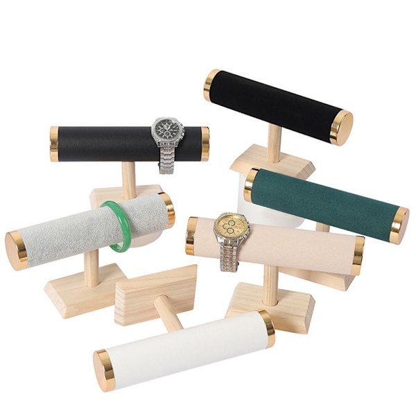 Armbåndsdisplay Stativ Klokke HVITT SKINN LÆR Hvit White leather-leather