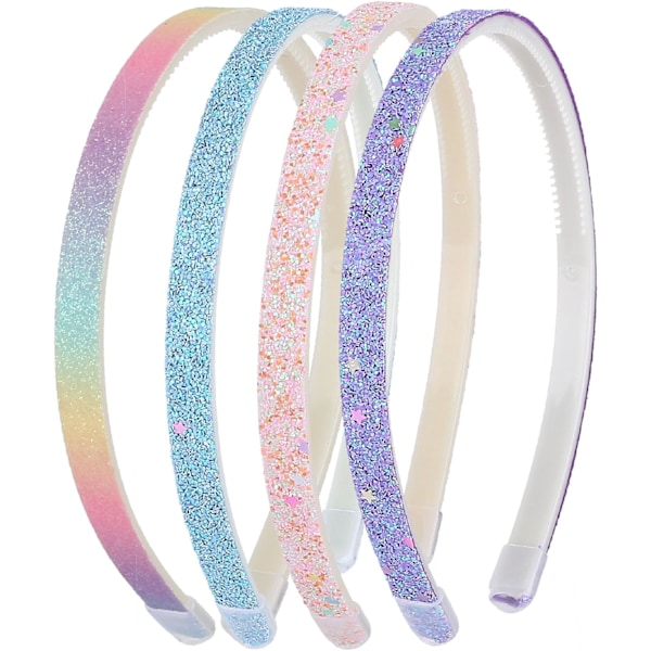 Glitter Hårbånd, 4 stk Glitrende Søte Sklisikre Tykke Hårbånd (Stjerne Blå, Stjerne Rosa, Stjerne Lilla, Gradient Varm Farge)