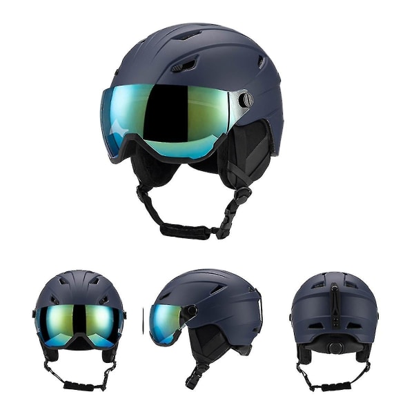 Skidhjälm med skidglasögon, snowboardhjälm och 2-i-1 set NAVY L