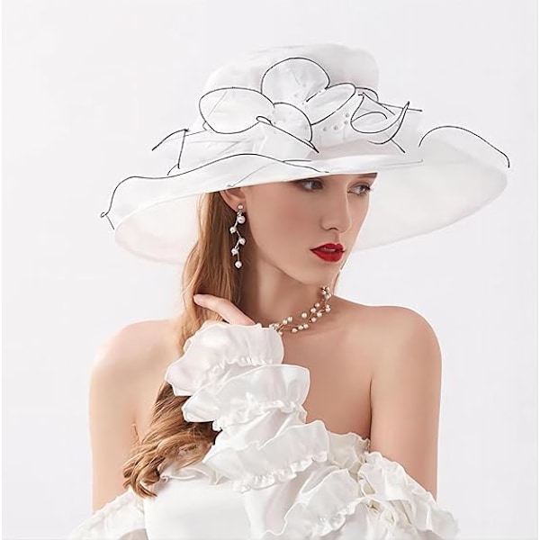 Hvit Fascinator Organza Beanie Bred Brede Bremmer Bryllup Bryllup Beanie Sommer Mesh Solhatt Kvinners Kirke