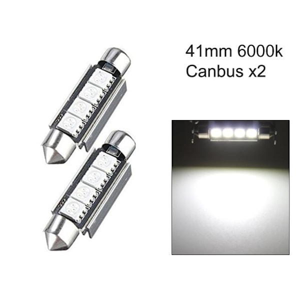 C5W Canbus 41mm hvide 6000k LED projektører SV8.5 42mm Hvid Hvid White 41mm Vita 6000k 2-pack