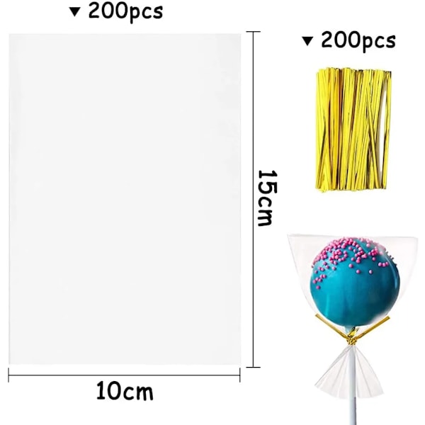 200 st transparenta cellofanpåsar, 10x15cm klara cellofanpåsar metalltrådar godispåsar OPP-påsar chokladgodis plastpåsar
