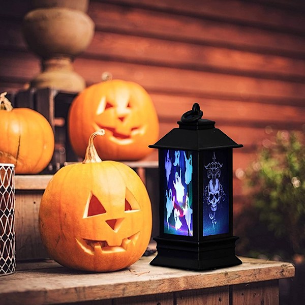 Halloween-tema LED-ljus Retro fyrkantig lykta Hängande prydnad för hemträdgårdsdekoration 4