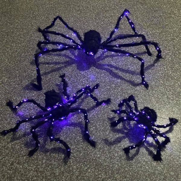 125cm Halloween LED Hårete Edderkopp Lys Opp Gigant Edderkopp Plysj Leke Spøkelseshus Rekvisitter Halloween Innendørs Utendørs Gård Hjem Dekor Festartikler 0.9