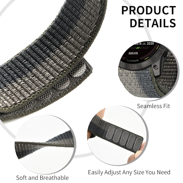 26mm 22mm Offisiell Nylon for Garmin Enduro 2/Fenix 6X 6 Pro 5X 5 Plus 7X 7/Epix Gen 2 Ultralett Smart Klokkereim Armbånd H 26mm Fenix 6X 6XPro