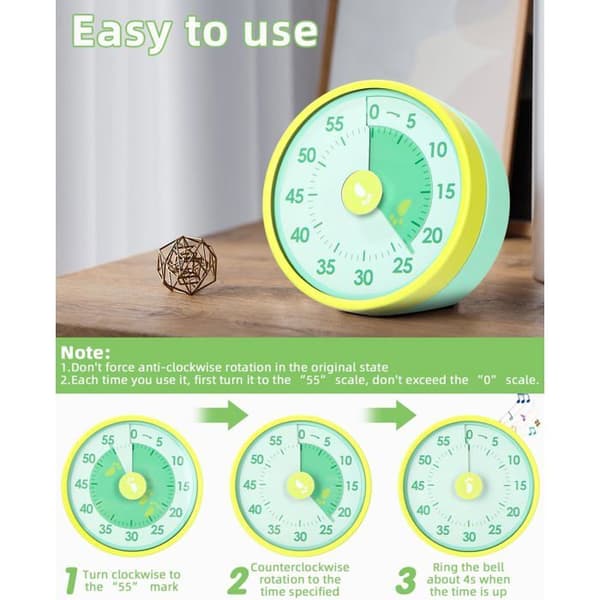 Visuel Timer til Børn, 60-Minutters Visuel Timer, Skrivebordstimer til Børn, Visuel Timer, Klasseværelsestimer