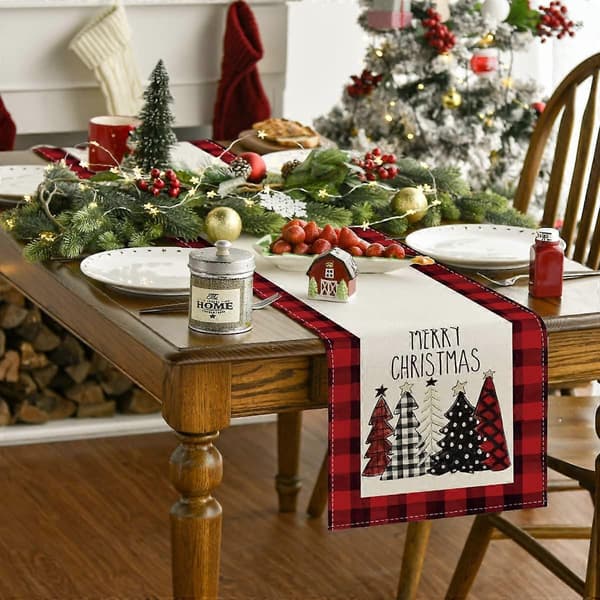 Akvarel Rød og Sort Buffalo Plaid Jul