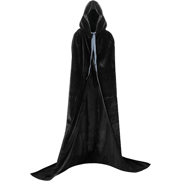 Guld Sammet Fullängds Huva Hoodie Hängande Vampyrkappa Vuxen Cape Cosplay Halloween Karneval Svart Black 1.5M