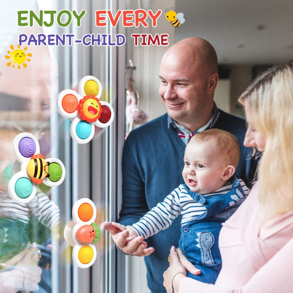 Pakke med sugekopp-spinnleker, lett å gripe, sensorisk baby tidlig utdanning, spinnleker badeleker, beste strandleker for gutter, jenter