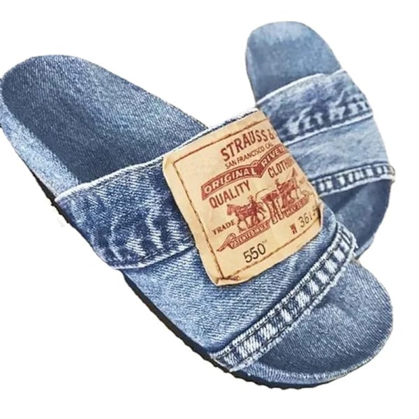 Jeans Tøfler Kvinnersko Sklisikre Komfortable Sommer Flate Tøfler Kvinne Slides Utendørs Strand Casual Sko Kvinner Halm Straw 38