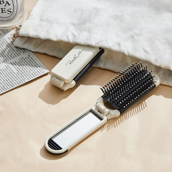 Bärbar Mini Pocket Hårkam med Spegel Fällbar Borste