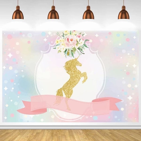 Mode Unicorn Ribbon Blommor Baby Shower Party Anpassade fotobakgrunder Bakgrundsdekoration (7x5ft/2,1x1,5m)
