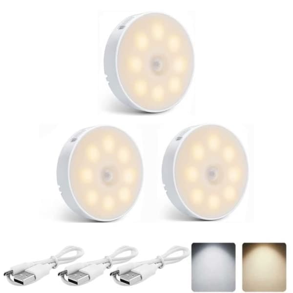 Bevægelsessensorlys - 3 stk. - LED - USB Genopladelig - Indendørs