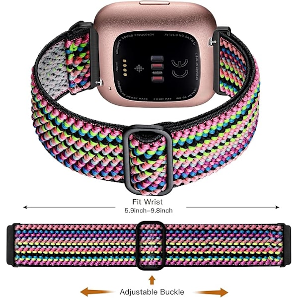 Smartklokke elastisk nylon solo-rem, kompatibel med Fitbit versa / Fitbit versa 2-rem, myk nylon justerbar klokke, damer og m