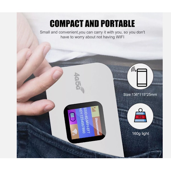 Mobil WiFi-ruter Bærbar 4G/5G LTE-ruter Mobil WiFi-hotspot 150 Mbps