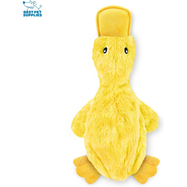 Bästa husdjurstillbehör Crinkle Dog Toy för små, medelstora och stora raser Söta icke-fyllda anka med mjuk squeaker- Gul