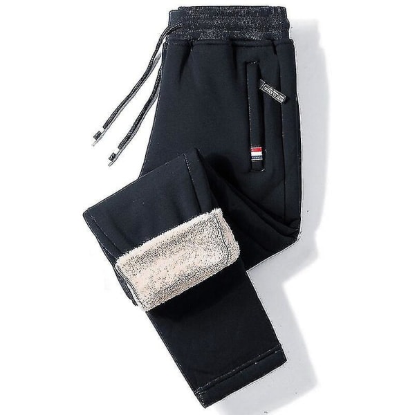 Vinter Varme Fleece Bukser Mænd Lammeuld Tykke Casual Termiske Sweatpants Mænd Bukser Mærke Mode Mænd Joggere Lige Ben Sort XXXL (81to90KG)