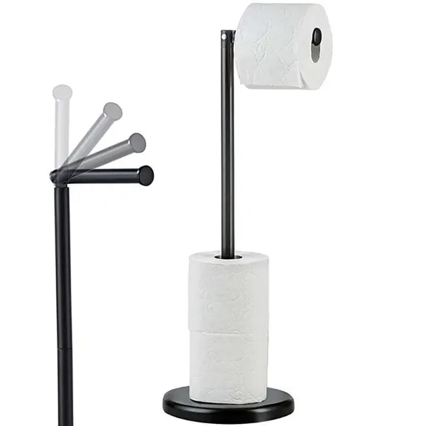 Toilet paper holder, free standing holder for tissue paper holder with storage for bathroom black