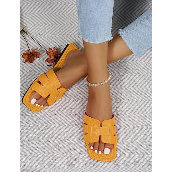 Dam Monika Flat H-Band Slide Sandal Gul Yellow 38